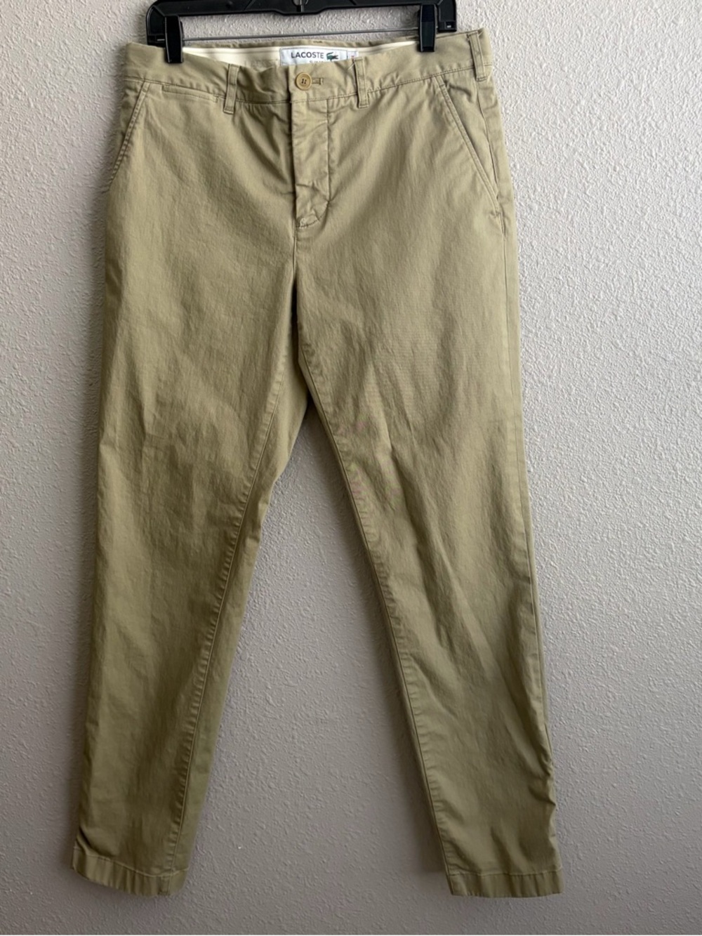 Lacoste Slim Fit Chino Pants Mens Khaki Tan Stretch Cotton Flat Front Preppy